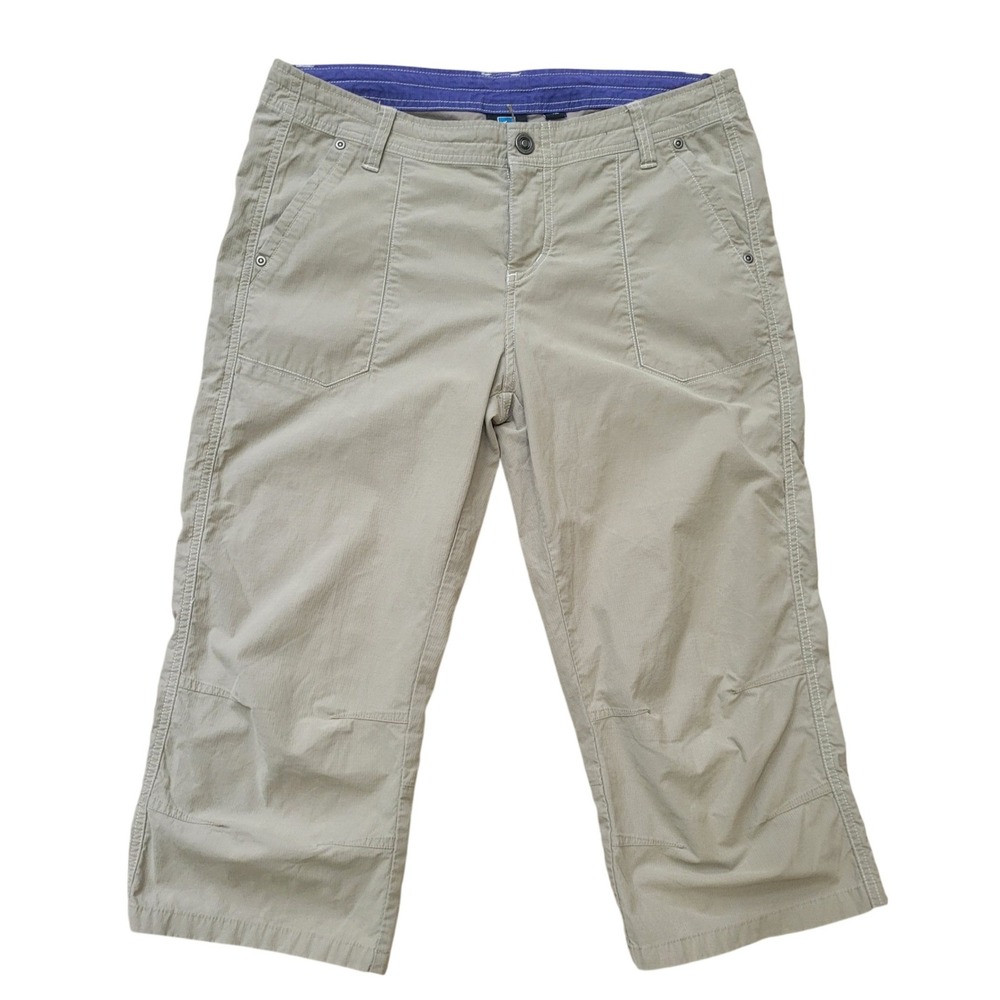Kuhl Capri Tan Khaki Cargo Pants Women 12 Embroidery